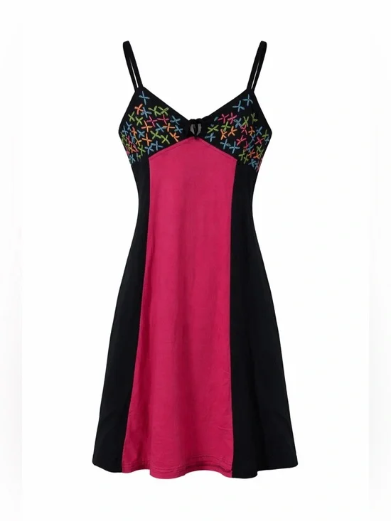 Leopards & Roses Red Sleeveless Midi Hippie Dress Pink Floral Boho Cotton 1X New - Picture 2 of 16